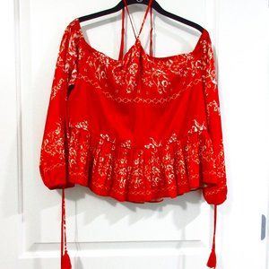 Tulerosa Syrah cold shoulder puff sleeve top Red M